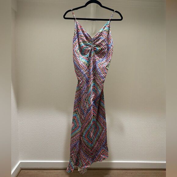 Allsaints ASilk Blend Midi Slip Dress Asymmetric Hem Multicolor Size 10‎ - Picture 8 of 16